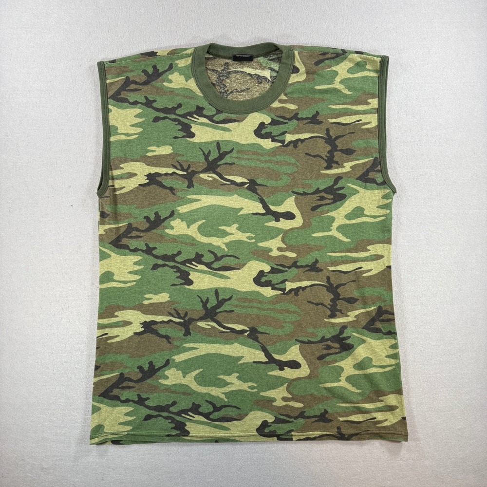 Vintage Rothco Muscle Tank Top Men 2XL Woodland Camo Sleeveless Hunting Military